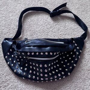 Vintage Black Studded Fanny Pack Belt Bag Silver Spike Studs